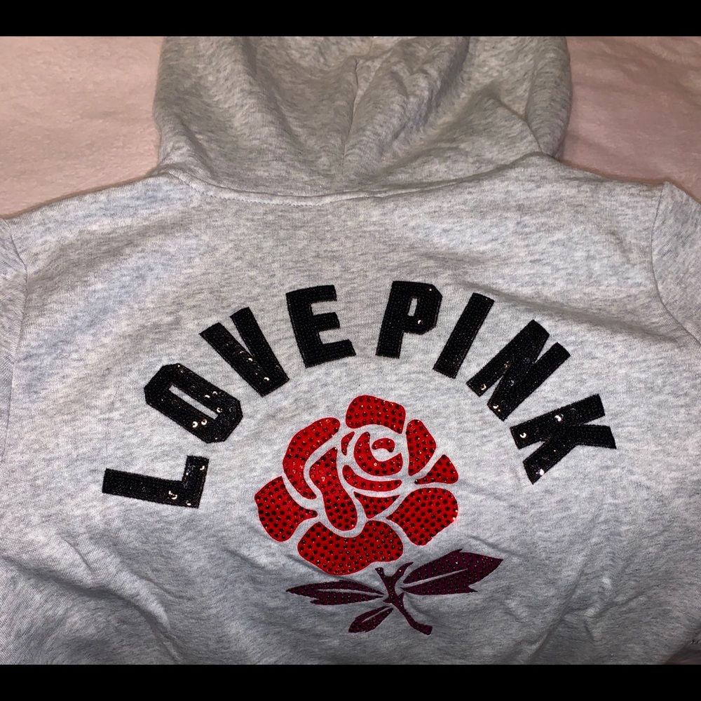 V.S. PINK “LOVE PINK” Rose Grey Zip Up &Jogger Set